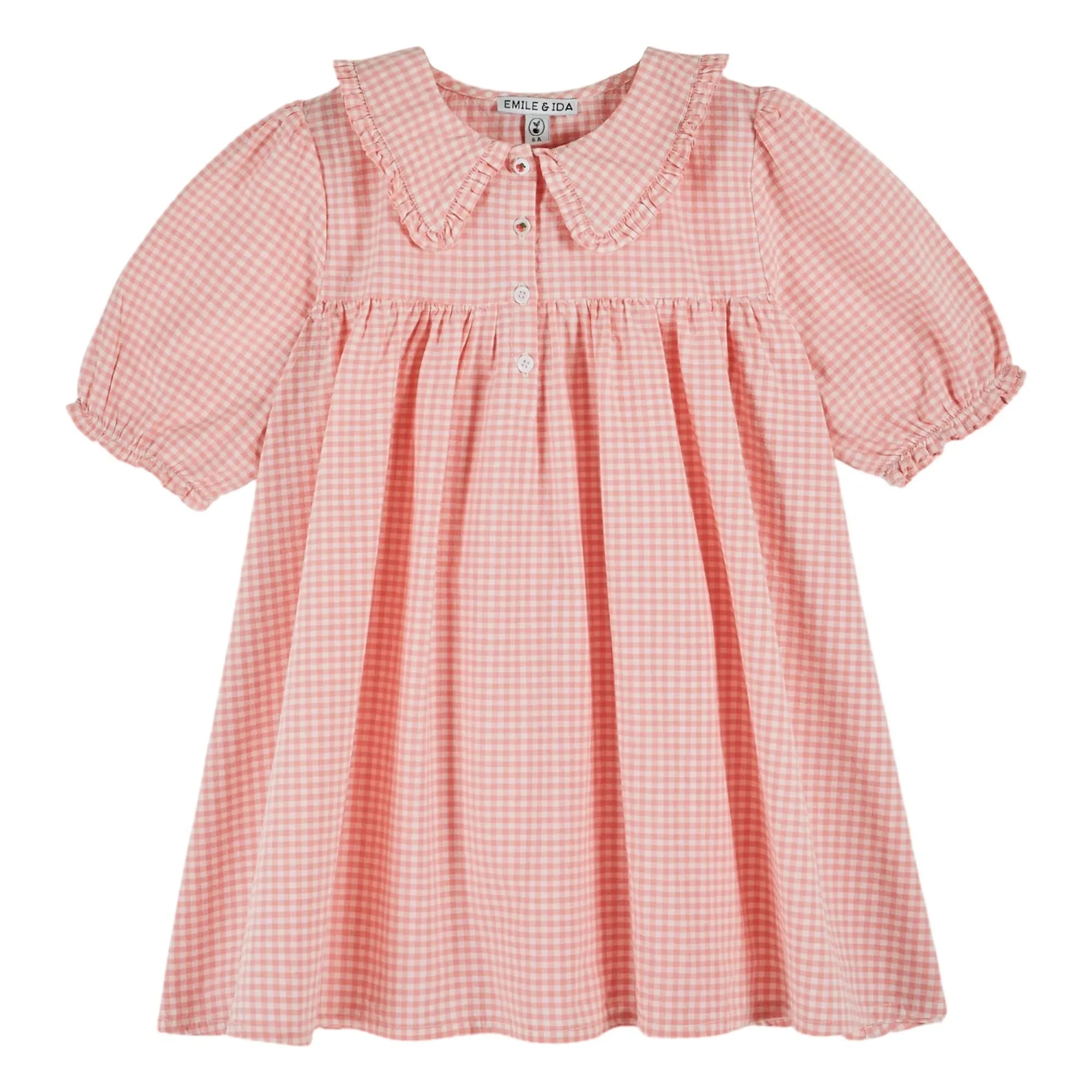 Emile et Ida – Maxikleid aus Bio-Baumwolle mit Vichy-Karo | Pink
