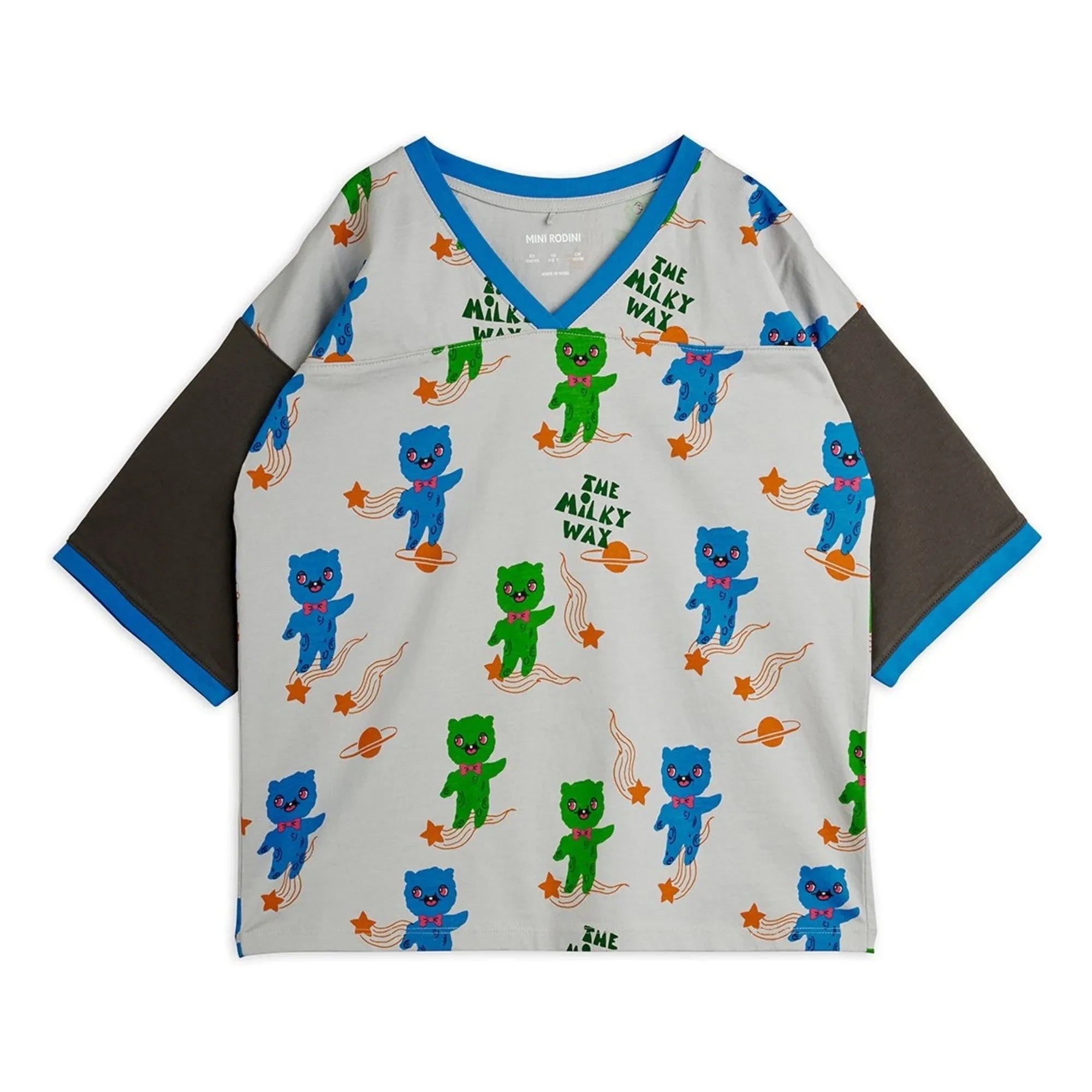 Mini Rodini - Weit geschnittenes Aliens Bio-Baumwoll-T-Shirt | Hellgrau