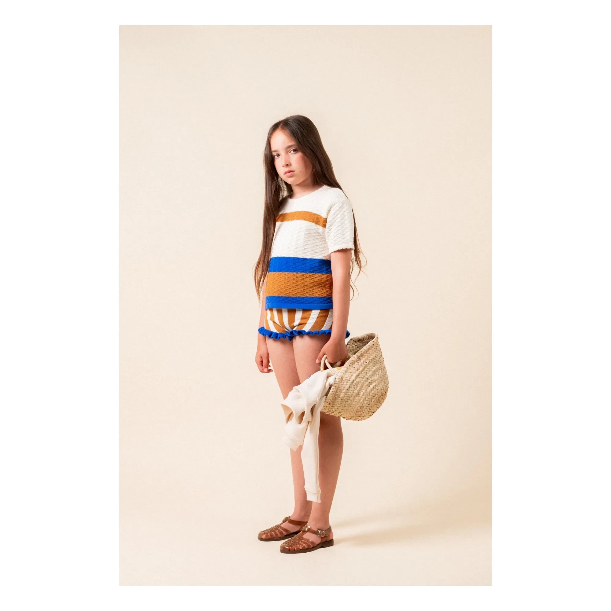 birinit - Gestreifte Jacquard-Rüschenshorts | Karamell