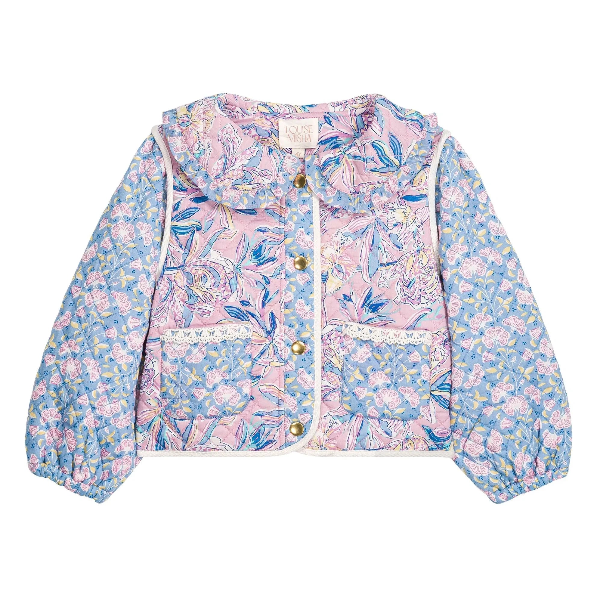 Louise Misha - Joulia Fleurie Gesteppte Jacke aus Bio-Baumwolle | Blau