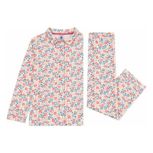 Petit Bateau - Bio-Baumwoll-Schlafanzug mit Blumenmuster: Hemd & Hose | Weiß