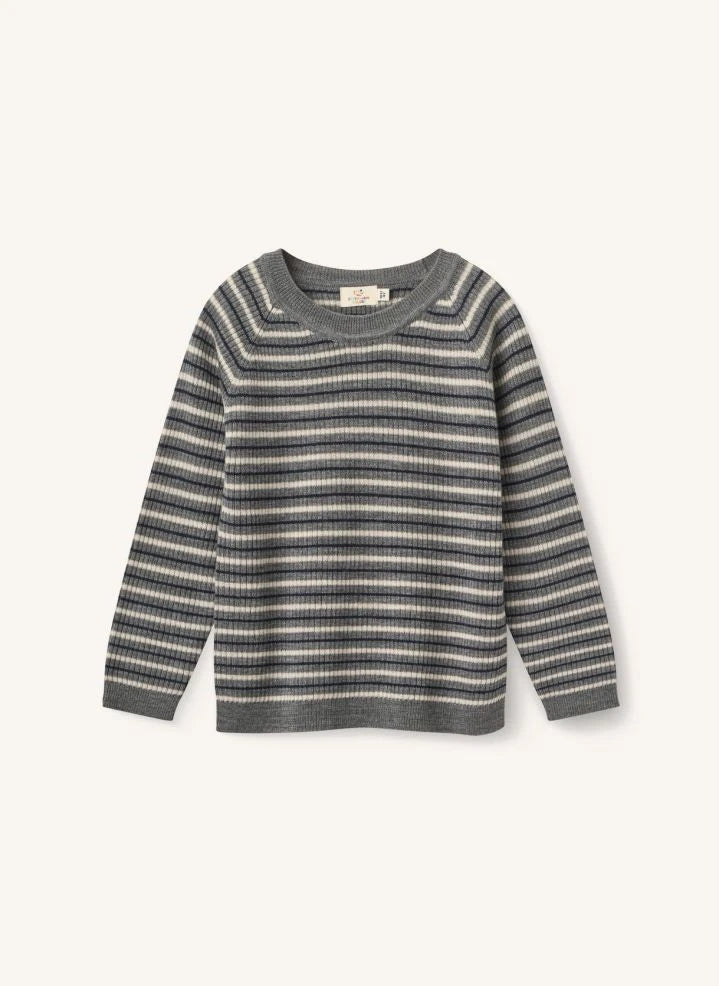 Copenhagen Colors - Klasik Çizgili Merinos Yün Kazak | Gri