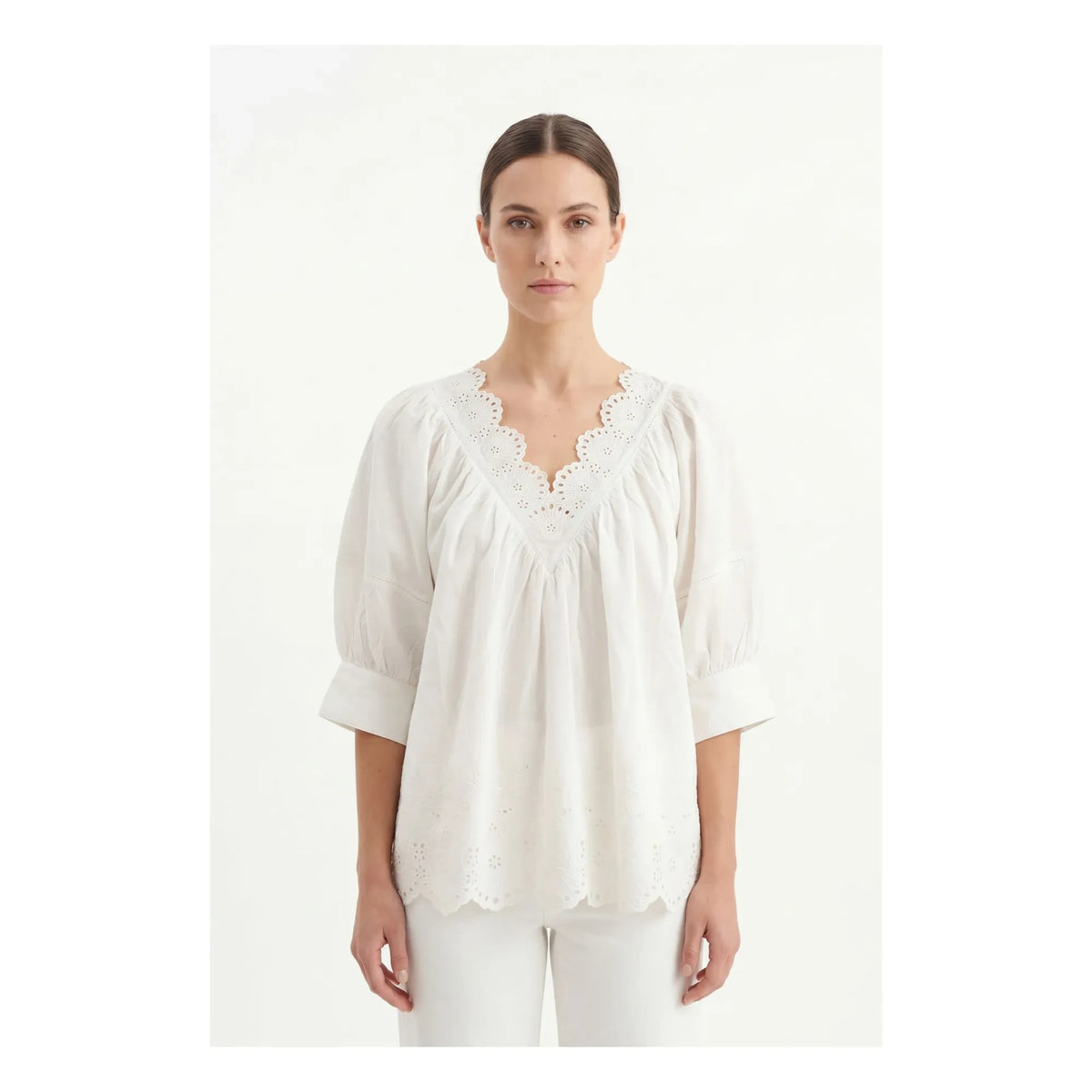 BELLEPIECE - Tito Baumwoll Bluse mit Stickerei | Weiß
