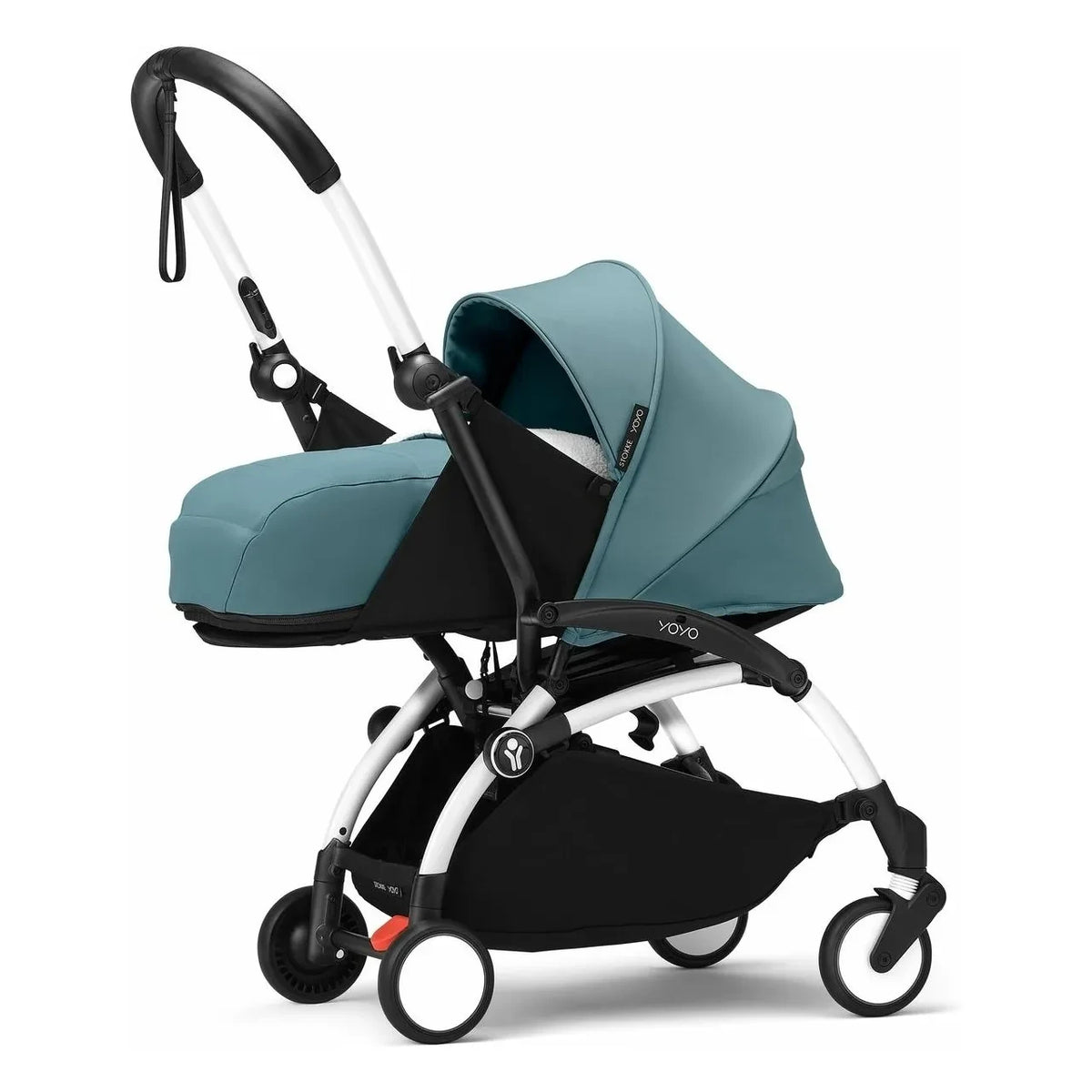Stokke® - YOYO³ Komplettkinderwagen für Kinder ab 0 und ab 6 Jahren, weißes Gestell | Aqua