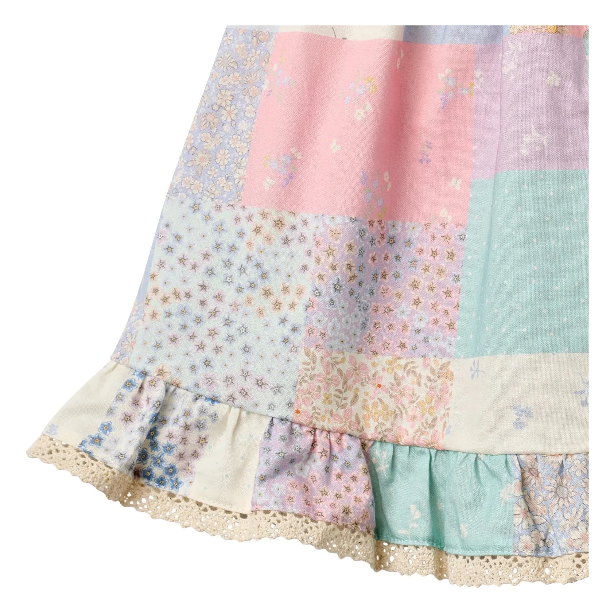 Wheat - Ayla Patchwork Organik Pamuklu Fırfırlı Elbise | Soluk sarı