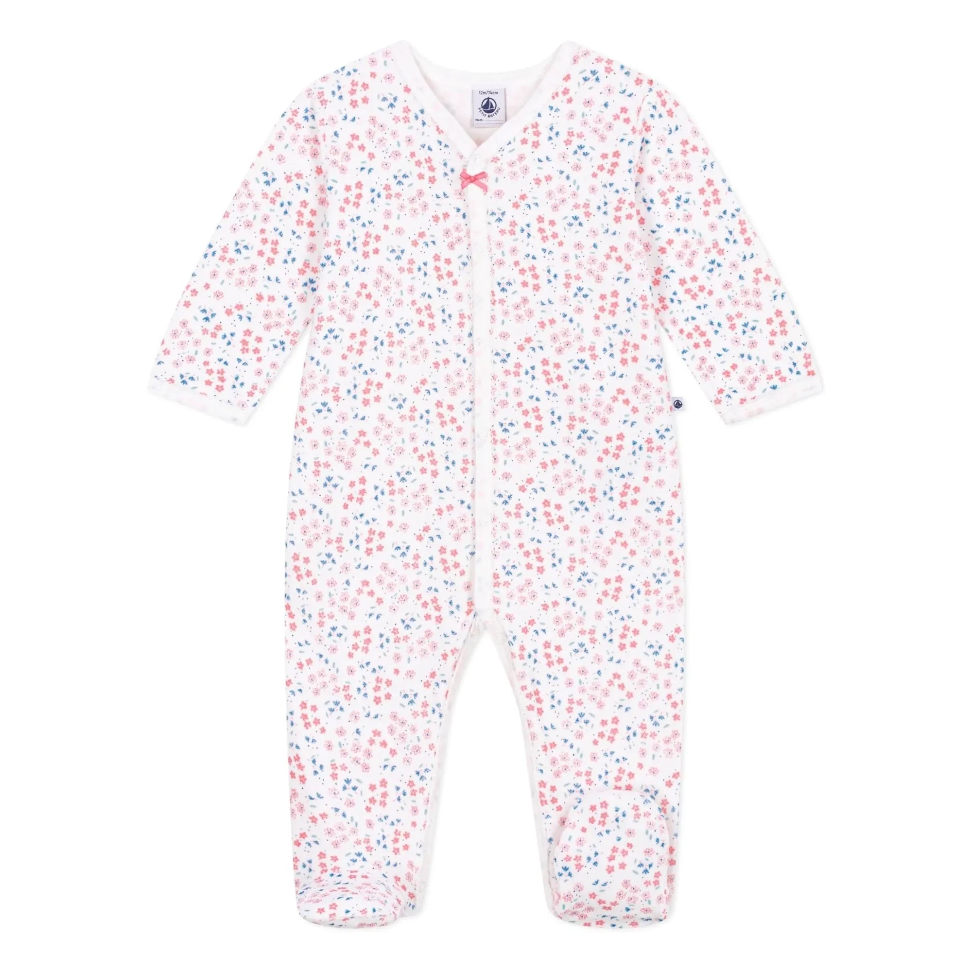 Petit Bateau - Bestickter Samt-Schlafanzug mit Blumenmuster | Weiß