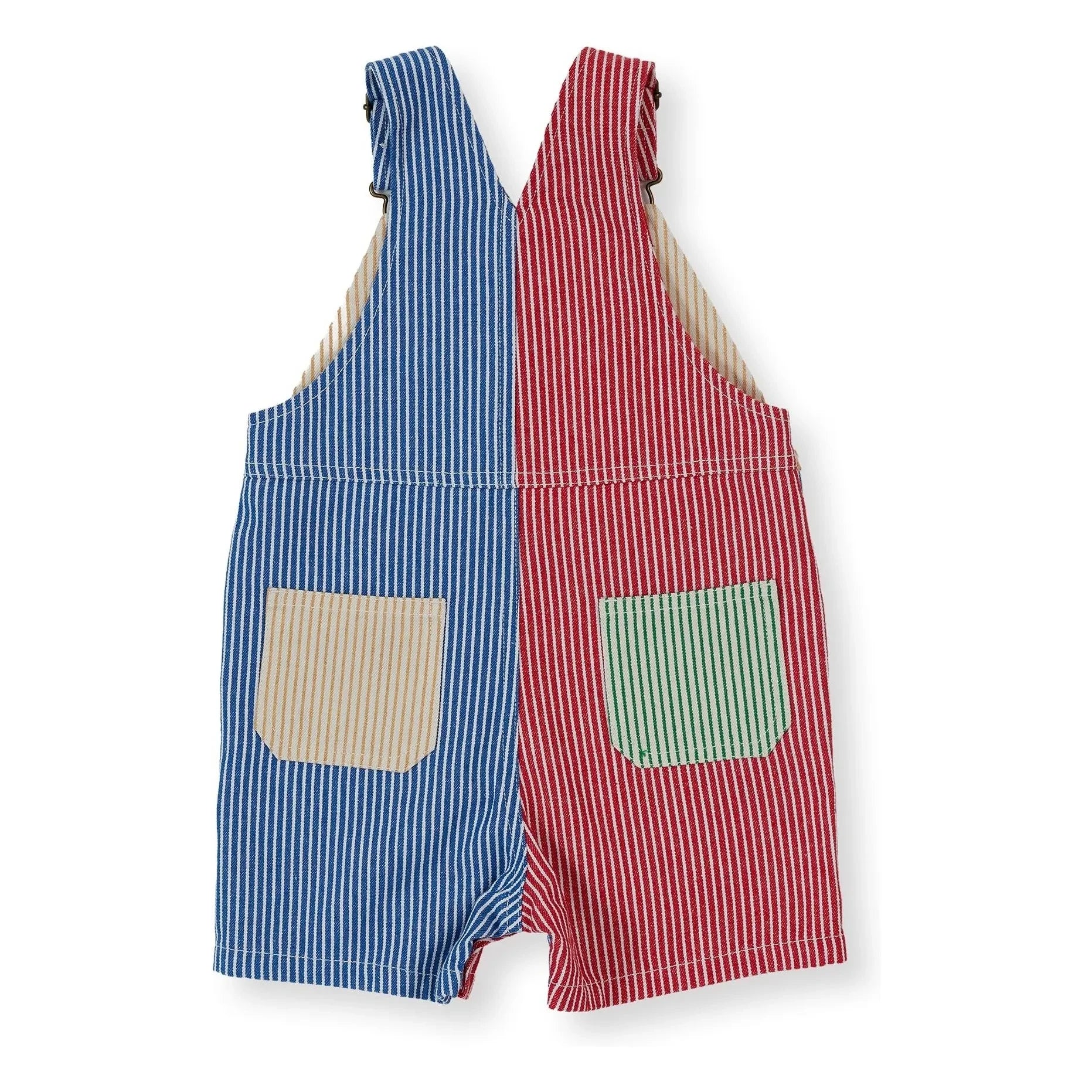 Goldie + Ace – Gestreifter Patchwork-Kurzstrampler | Rot