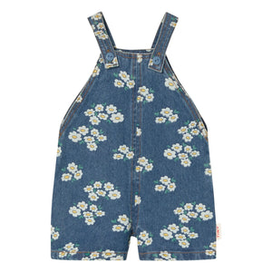 Tinycottons - Kurze Jeans-Latzhose mit Gänseblümchen | Blau