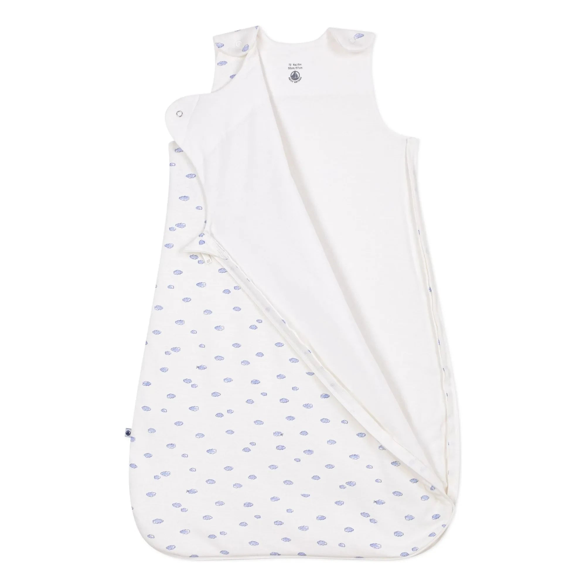 Petit Bateau - Schlafsack aus Bio-Baumwolle mit Wolkenmotiv | Weiß
