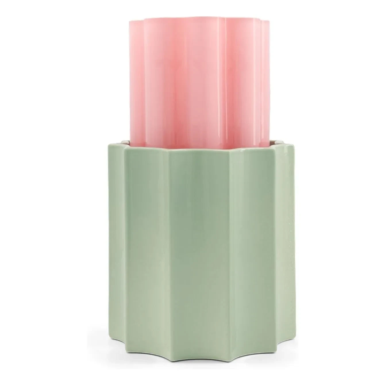 The Socialite Family - Duetto Vase aus Glas und Keramik | Mandelgrün