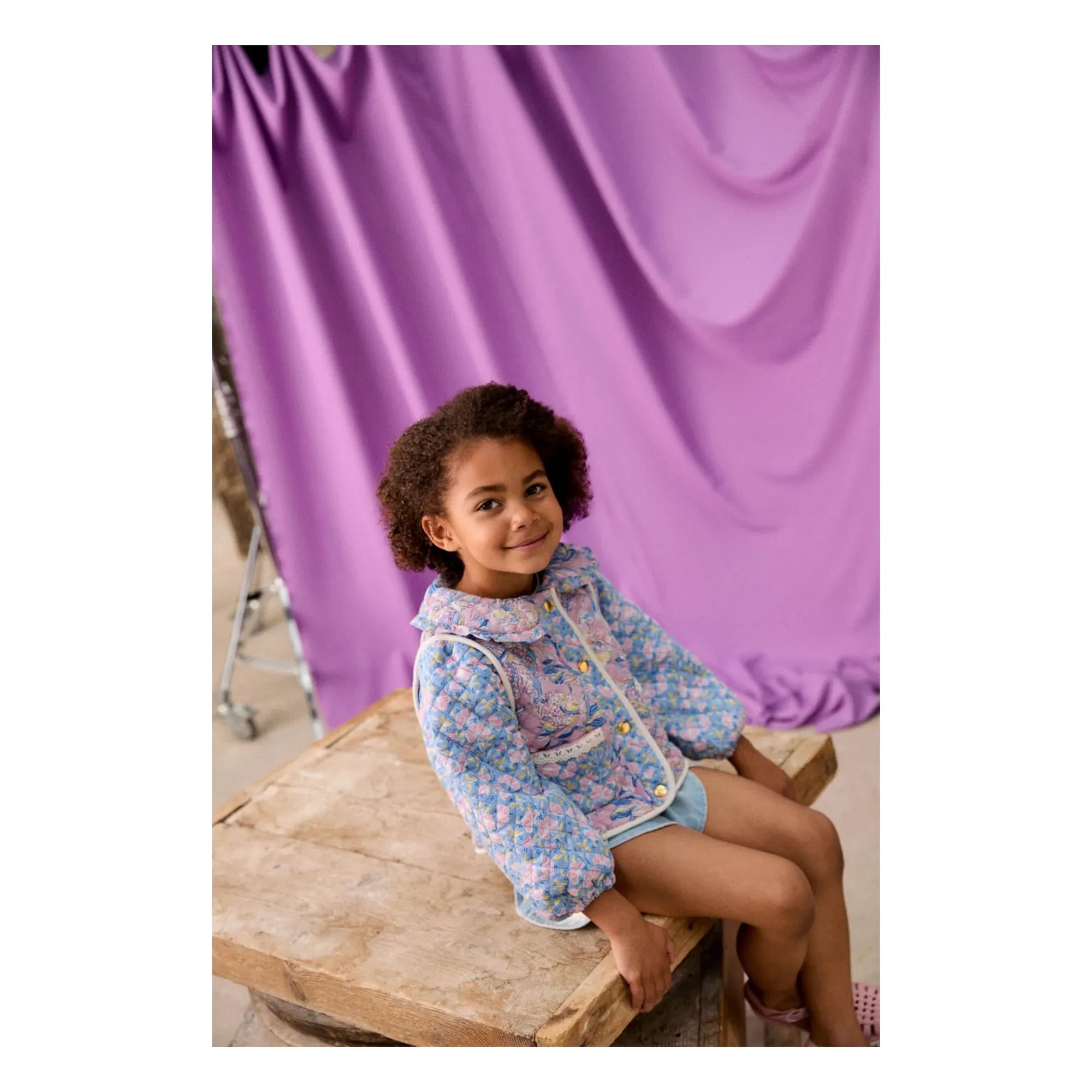 Louise Misha - Joulia Fleurie Gesteppte Jacke aus Bio-Baumwolle | Blau