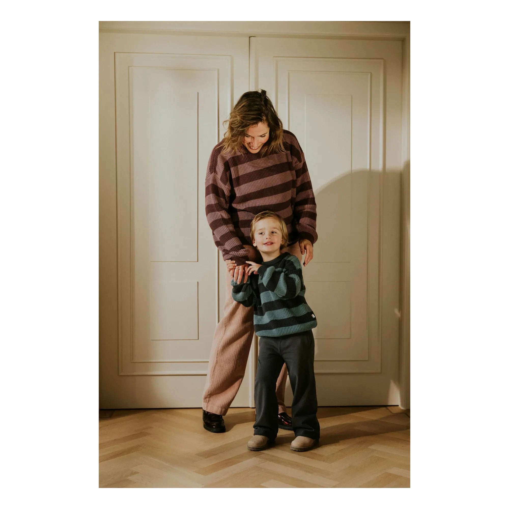 Yuki - Gestreifter Bio-Baumwollstrickpullover | Grau-Blau