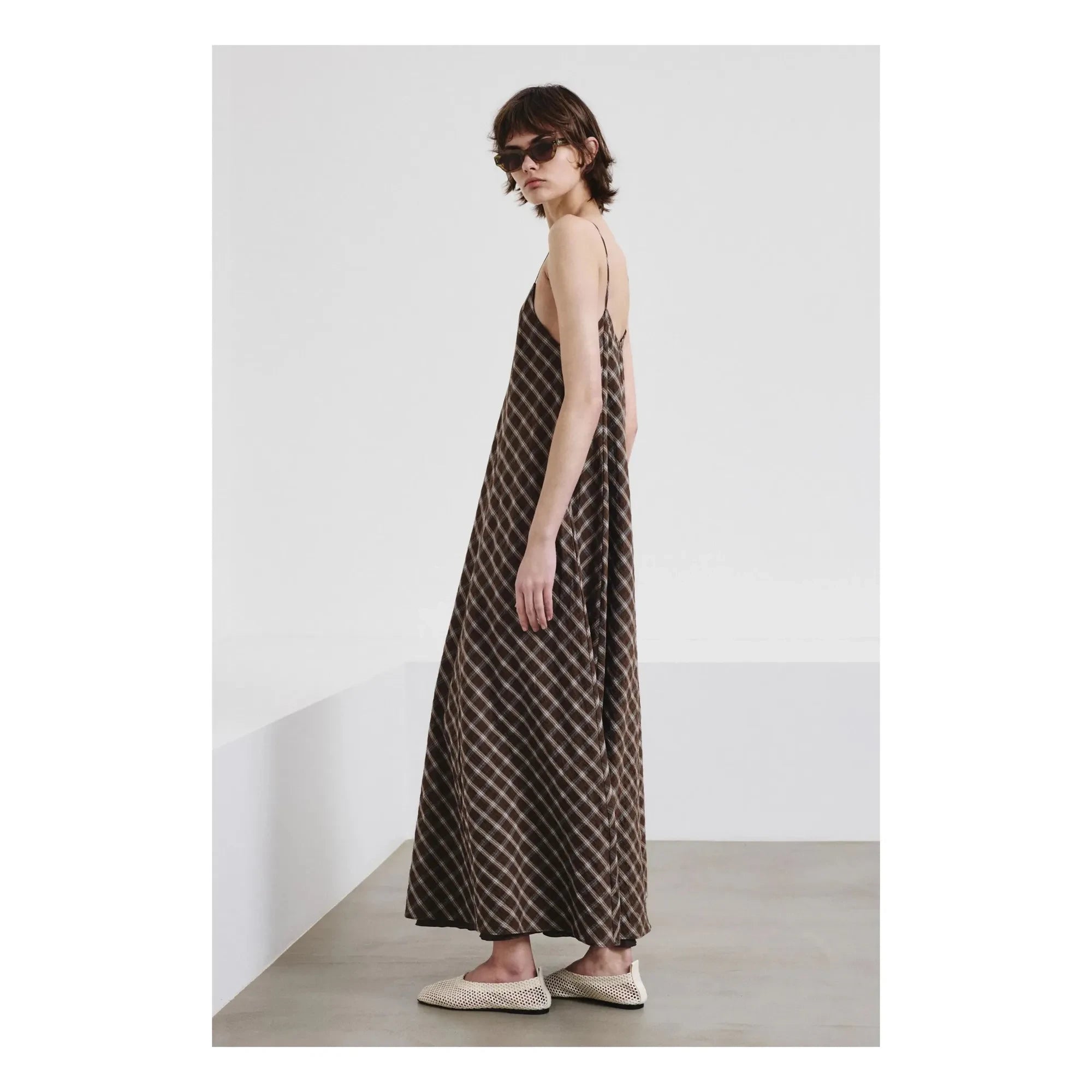 Pomandère - Baumwollkleid mit Karomuster | Schokolade