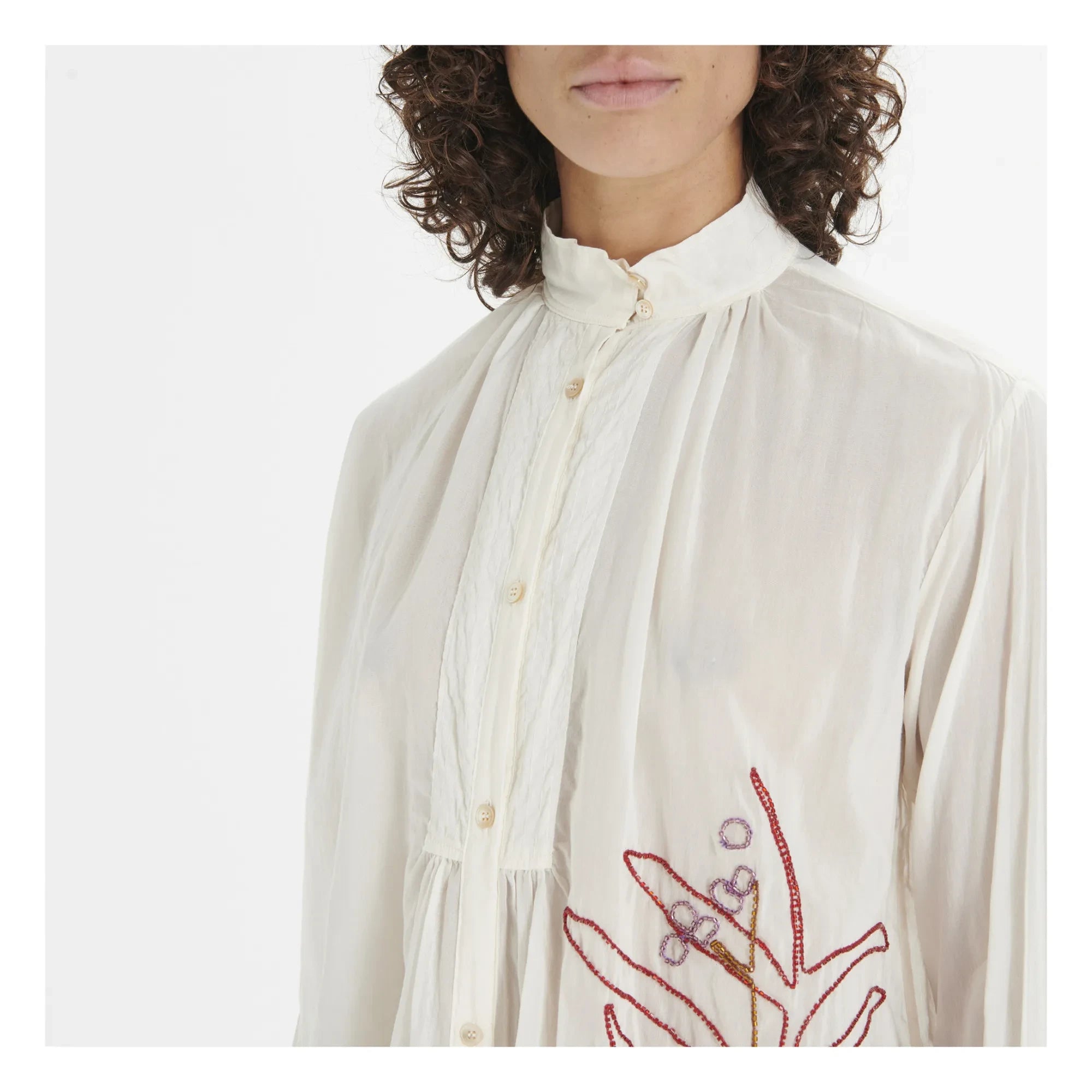 Forte Forte - Boho-Stil bestickte Baumwoll- und Seiden-Voile Bluse | Weiß