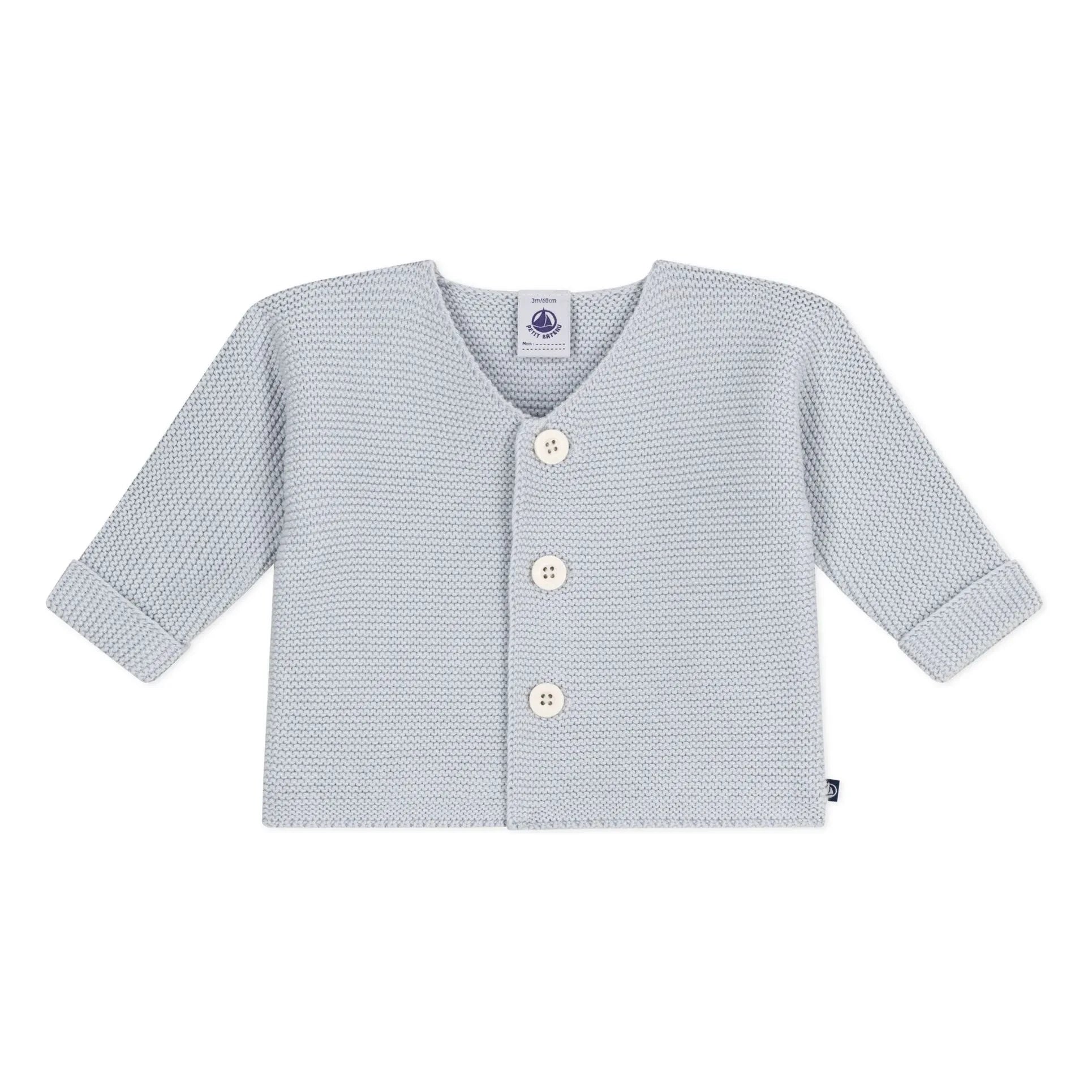 Petit Bateau – Feinstrick-Cardigan aus Bio-Baumwolle | Hellgrau