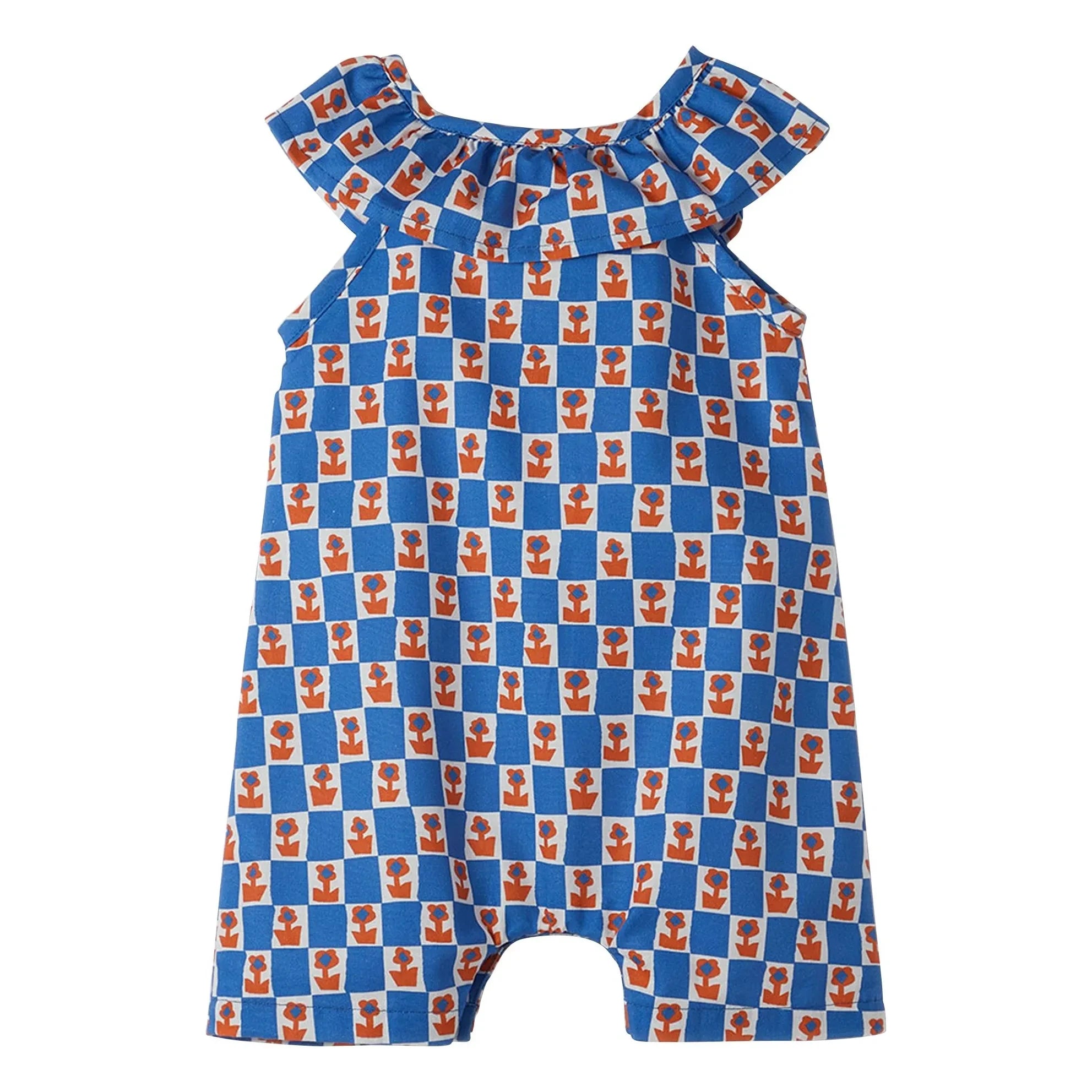 Fabula - Rüschen-Overall Damiers Flowers | Blau