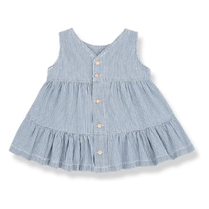1+ in the family - Denim Galdana Gestreiftes Bio-Baumwoll Kleid | Hellblau