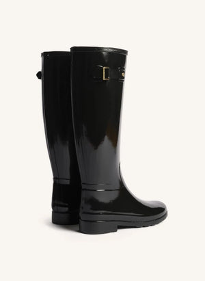 Hunter - Goldverzierte Leder Wellington Reitstiefel | Glänzend Schwarz