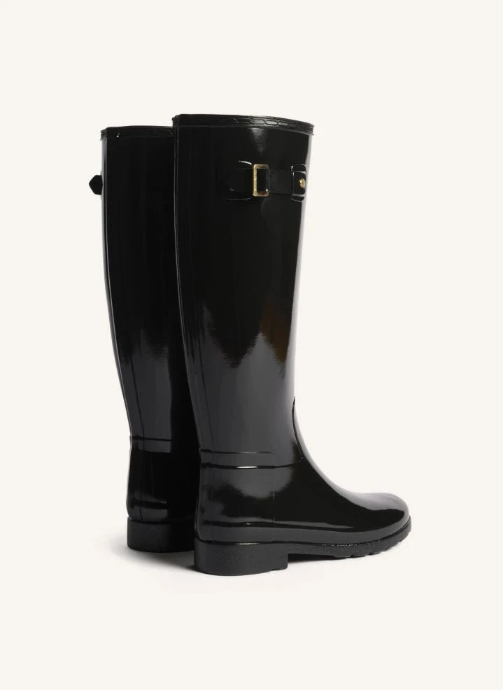 Hunter - Goldverzierte Leder Wellington Reitstiefel | Glänzend Schwarz