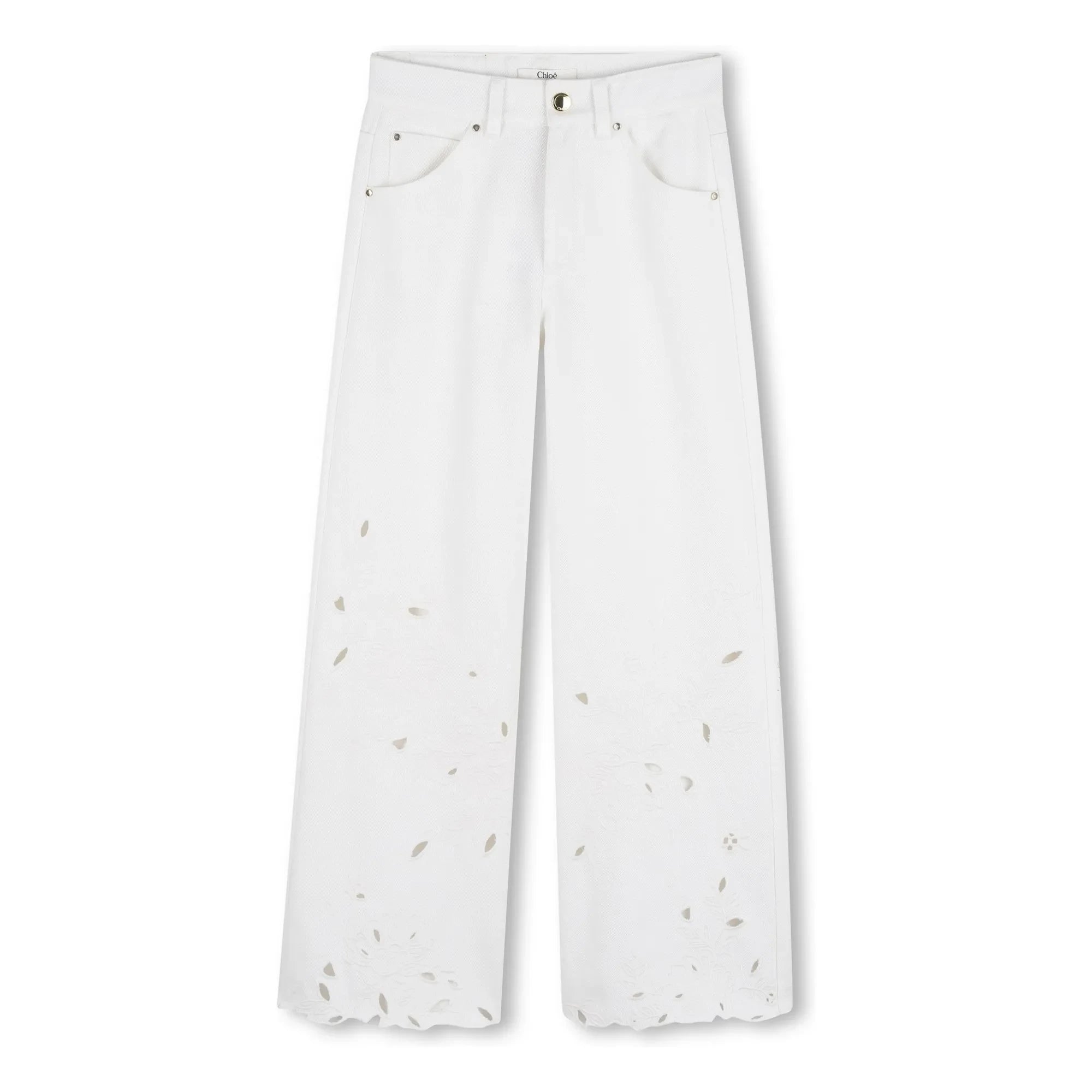 Chloé – Bestickte Hose aus Bio-Baumwolle | Weiß