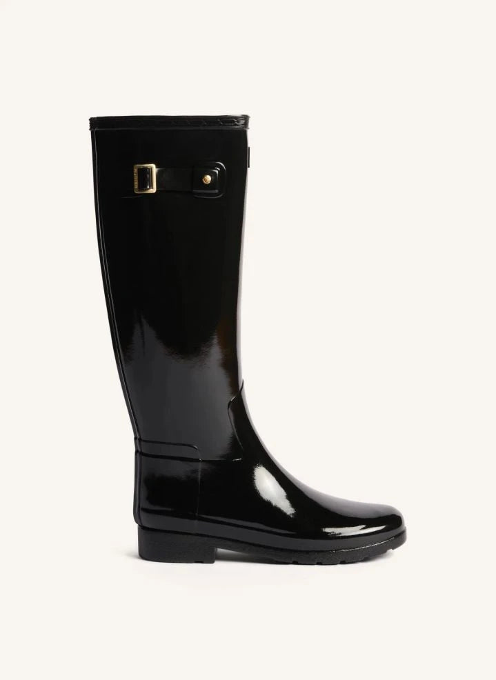 Hunter - Goldverzierte Leder Wellington Reitstiefel | Glänzend Schwarz