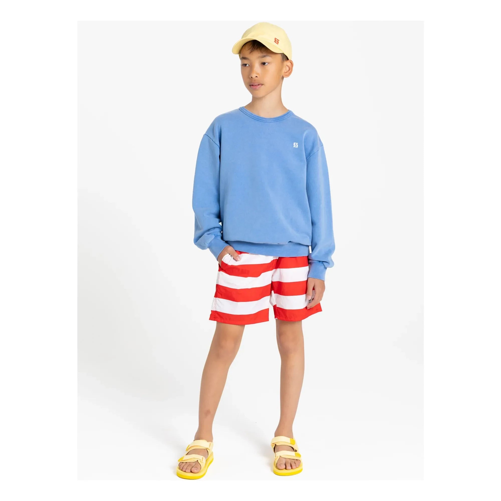 Smallable Kid - Archie Gestreifte Badeshorts | Dunkelrot