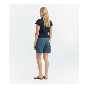 Thinking Mu - Luisa Gestreifte Bio-Baumwoll-Shorts | Grau-Blau