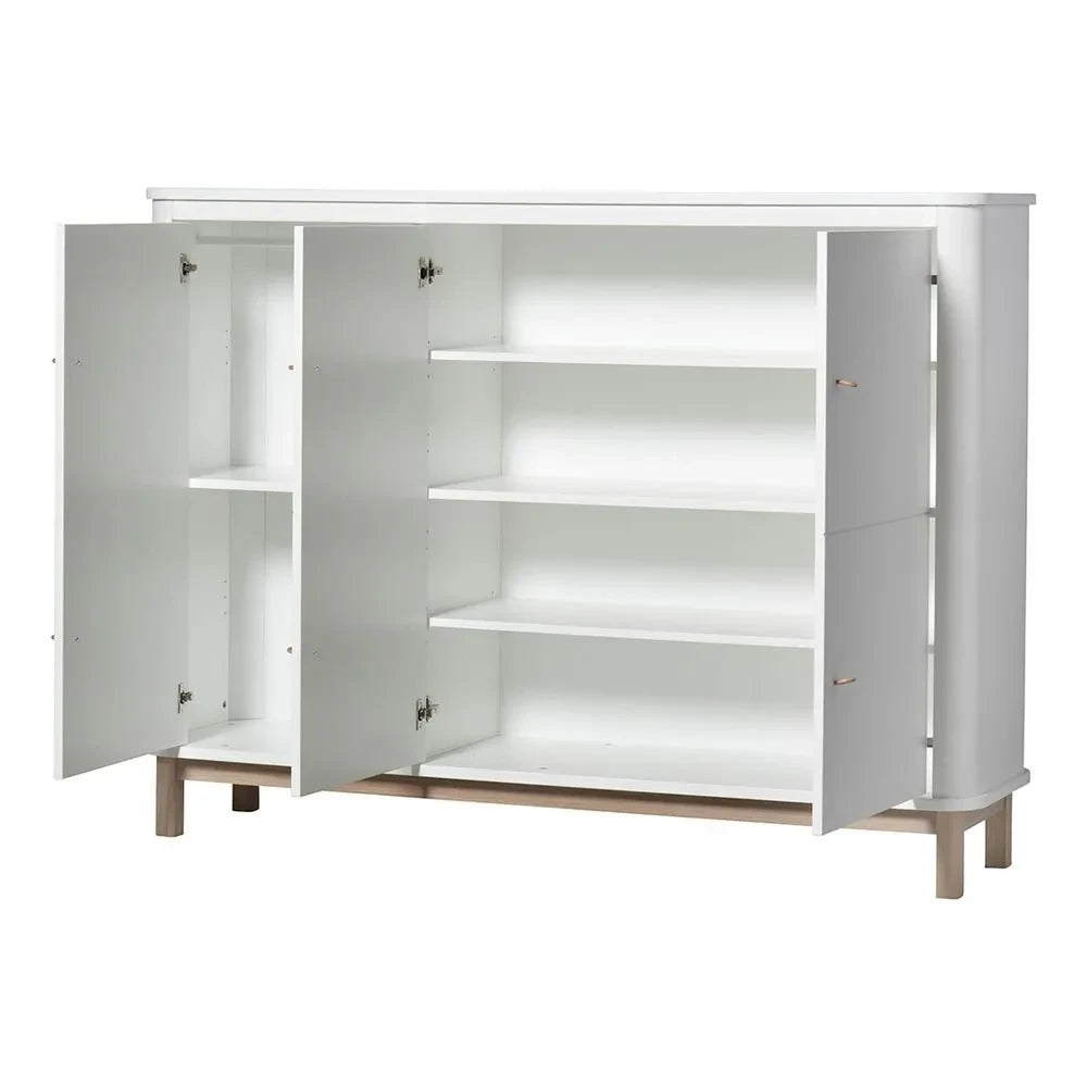 Oliver Furniture - 3-türige Eiche-Kommode mit mehreren Fächern | Weiß