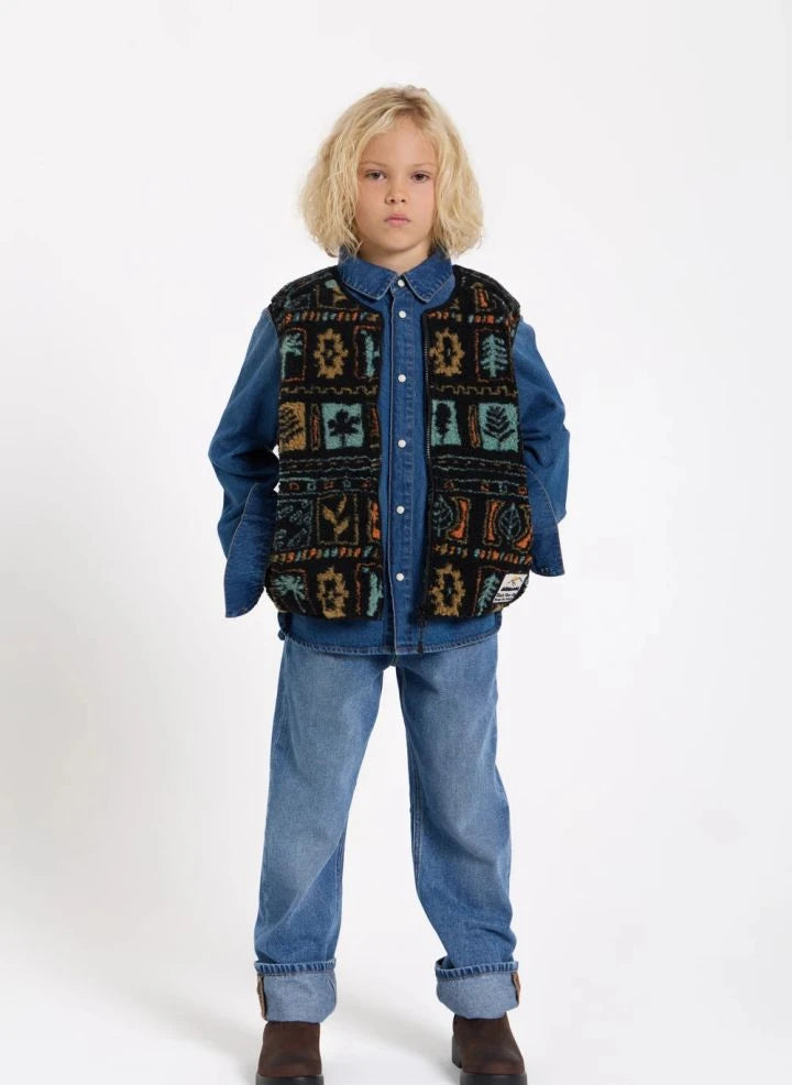 Hundred Pieces - Easy Jacquard Sherpa Kolsuz Ceket | Siyah