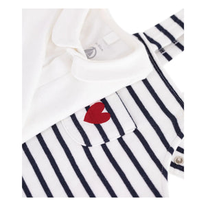 Petit Bateau - Organik pamuklu çizgili salopet ve body seti | Beyaz
