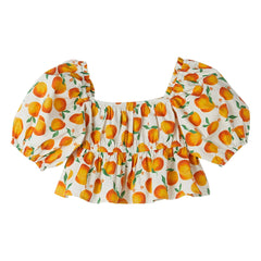 Fabula - Volant Crop Blusen Orange | Weiß