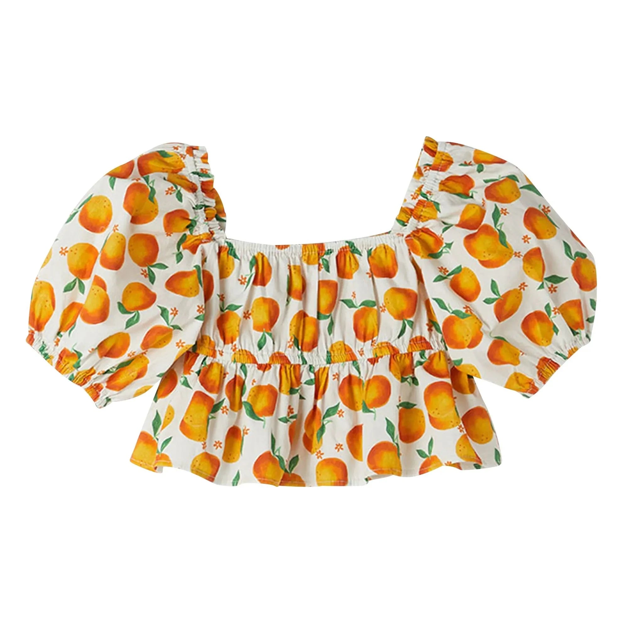 Fabula - Volant Crop Blusen Orange | Weiß