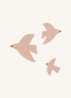 Muskhane - Birdy Filz-Wanddekorationen - 3er-Set | Staubiges Rosa