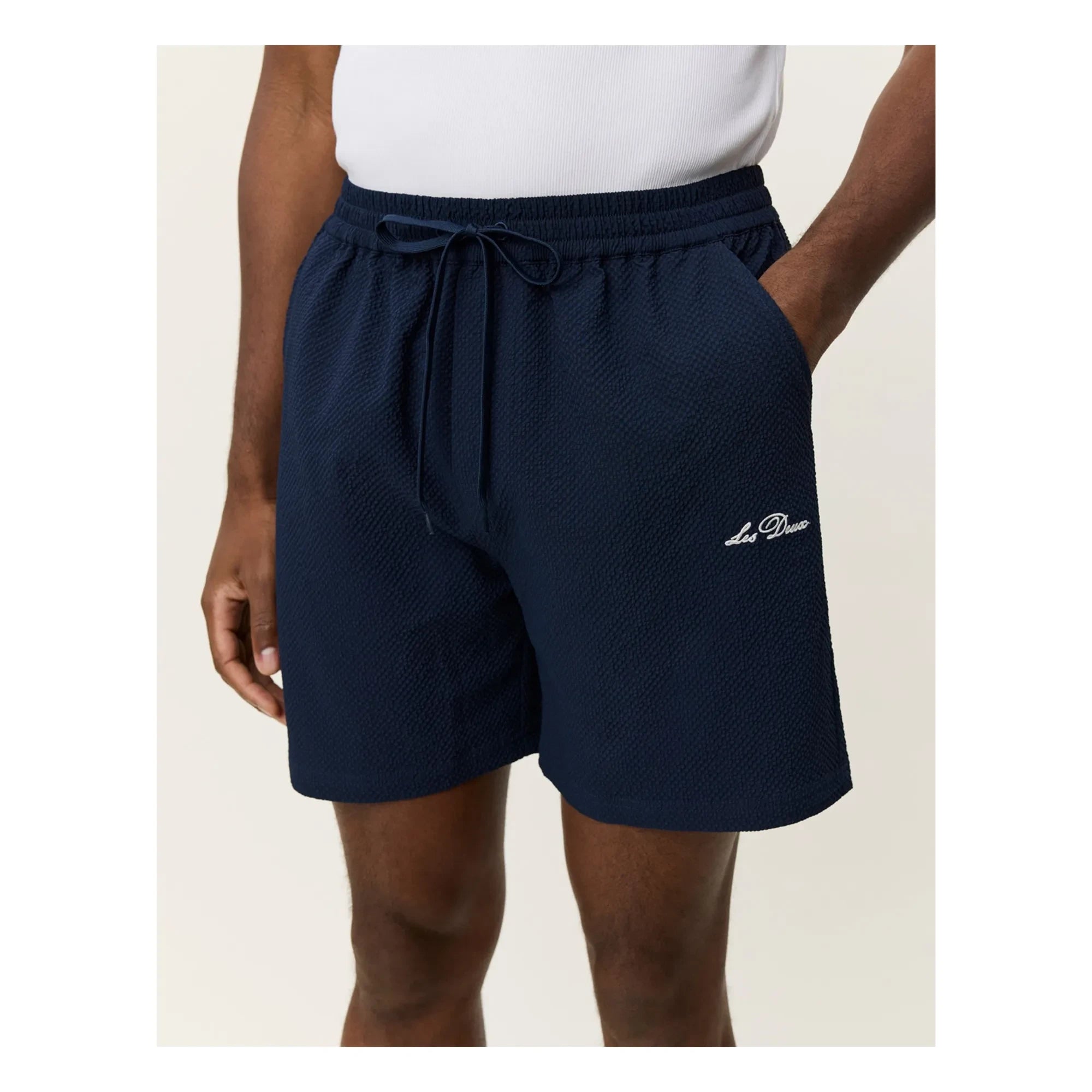 Les Deux – Stan Seersucker Badeshorts | Dunkelblau
