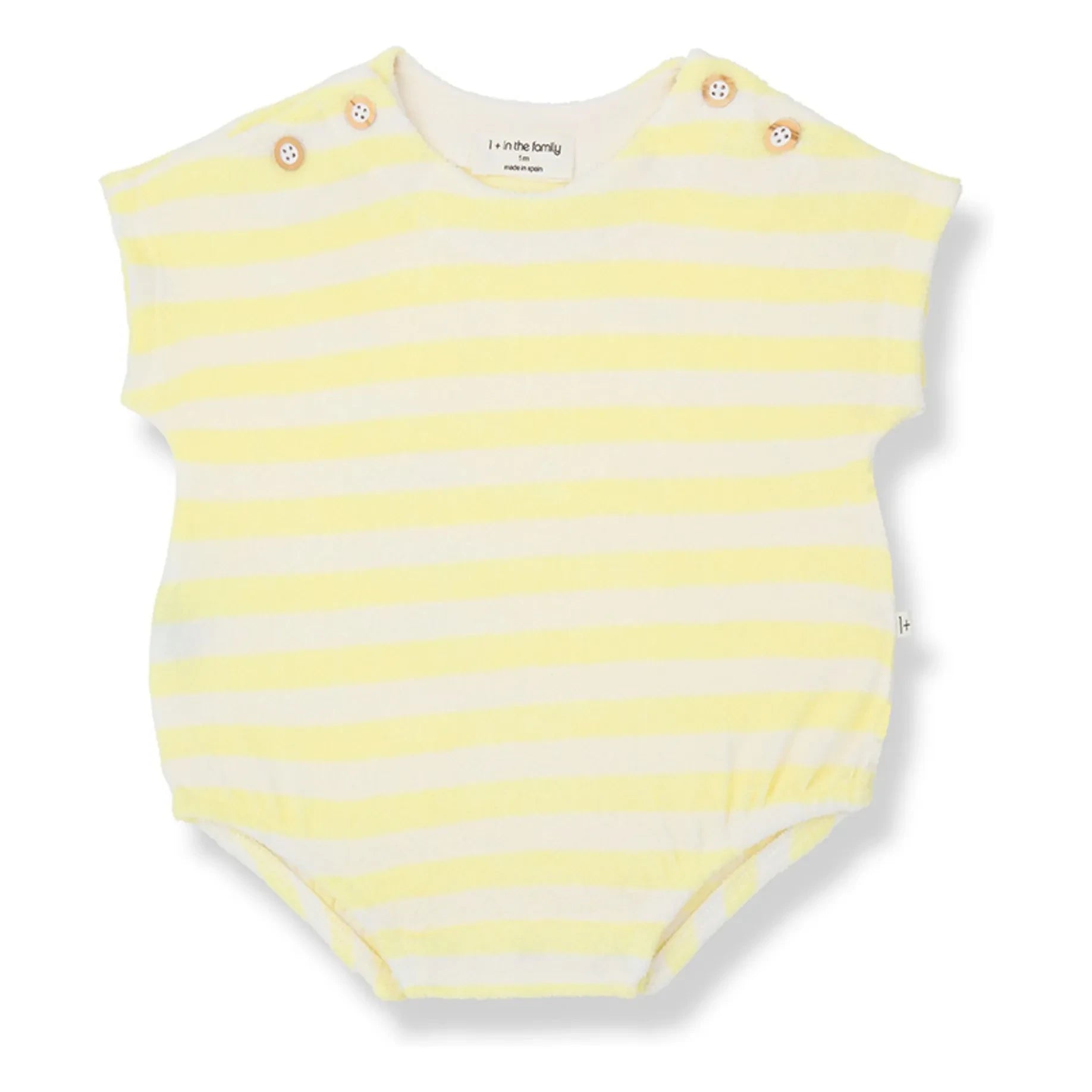 1+ in the family - Romulo gestreifter Handtuchstrampler | Blassgelb