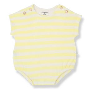1+ in the family - Romulo gestreifter Handtuchstrampler | Blassgelb