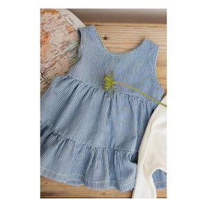 1+ in the family - Denim Galdana Gestreiftes Bio-Baumwoll Kleid | Hellblau