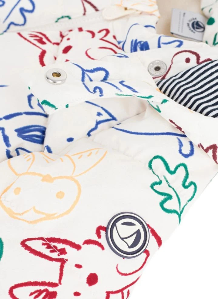 Petit Bateau - Ecru Daunenjacke mit Baby-Tier-Motiv