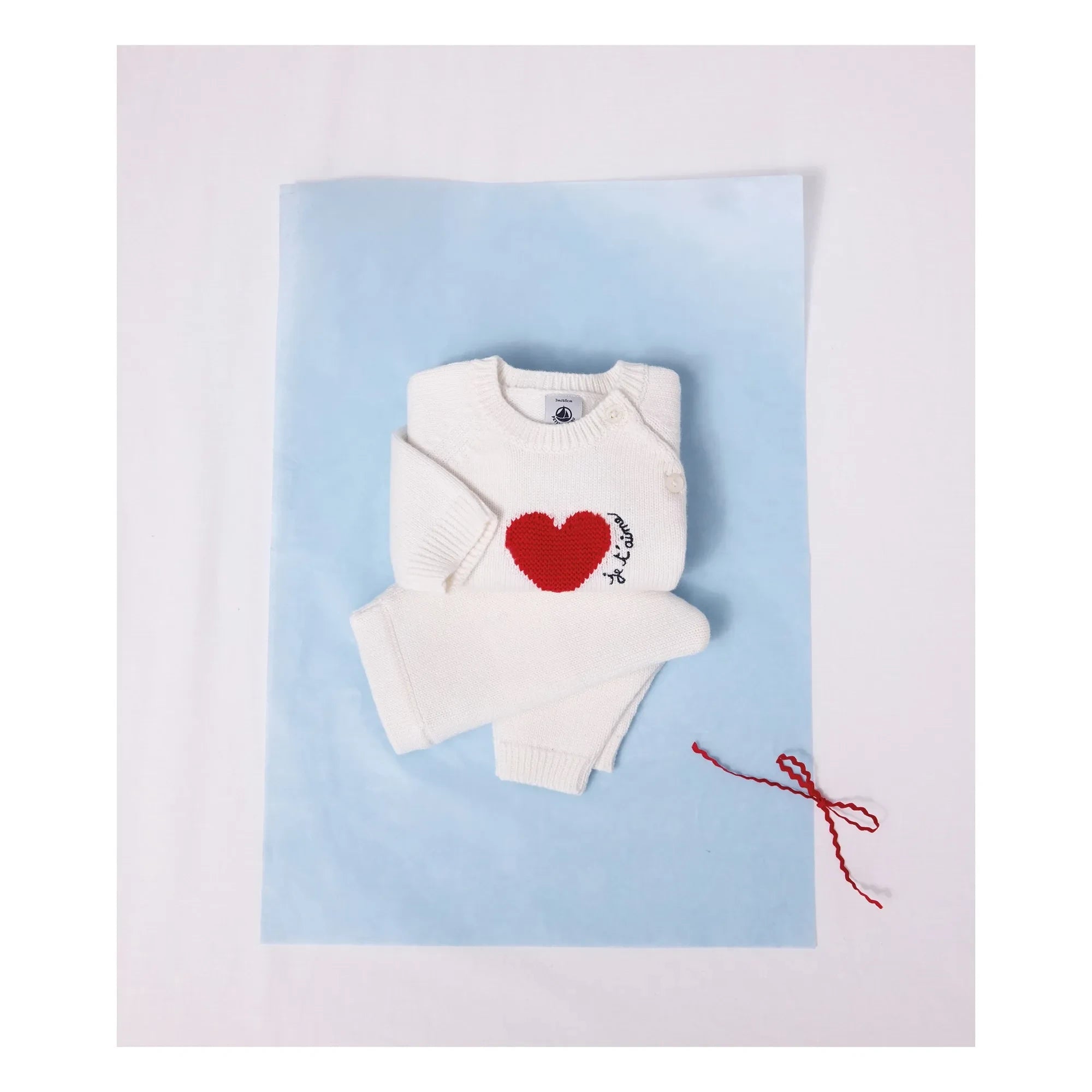 Petit Bateau - Yün Kalp Hırka ve Pantolon Seti | Beyaz