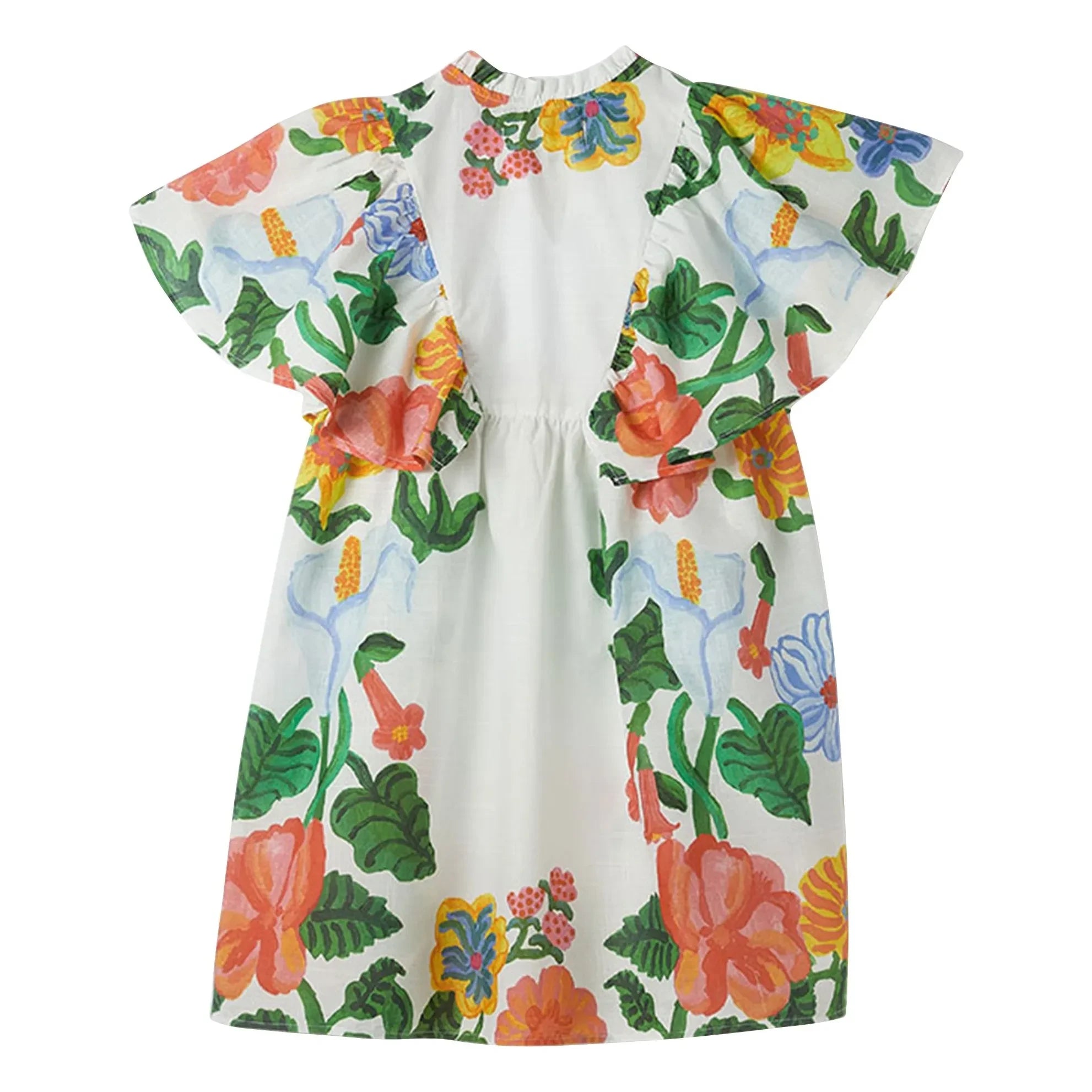 Fabula - Kleid mit Blumenmuster und Rüschenärmeln | Weiß