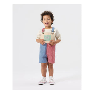 Goldie + Ace – Gestreifter Patchwork-Kurzstrampler | Rot