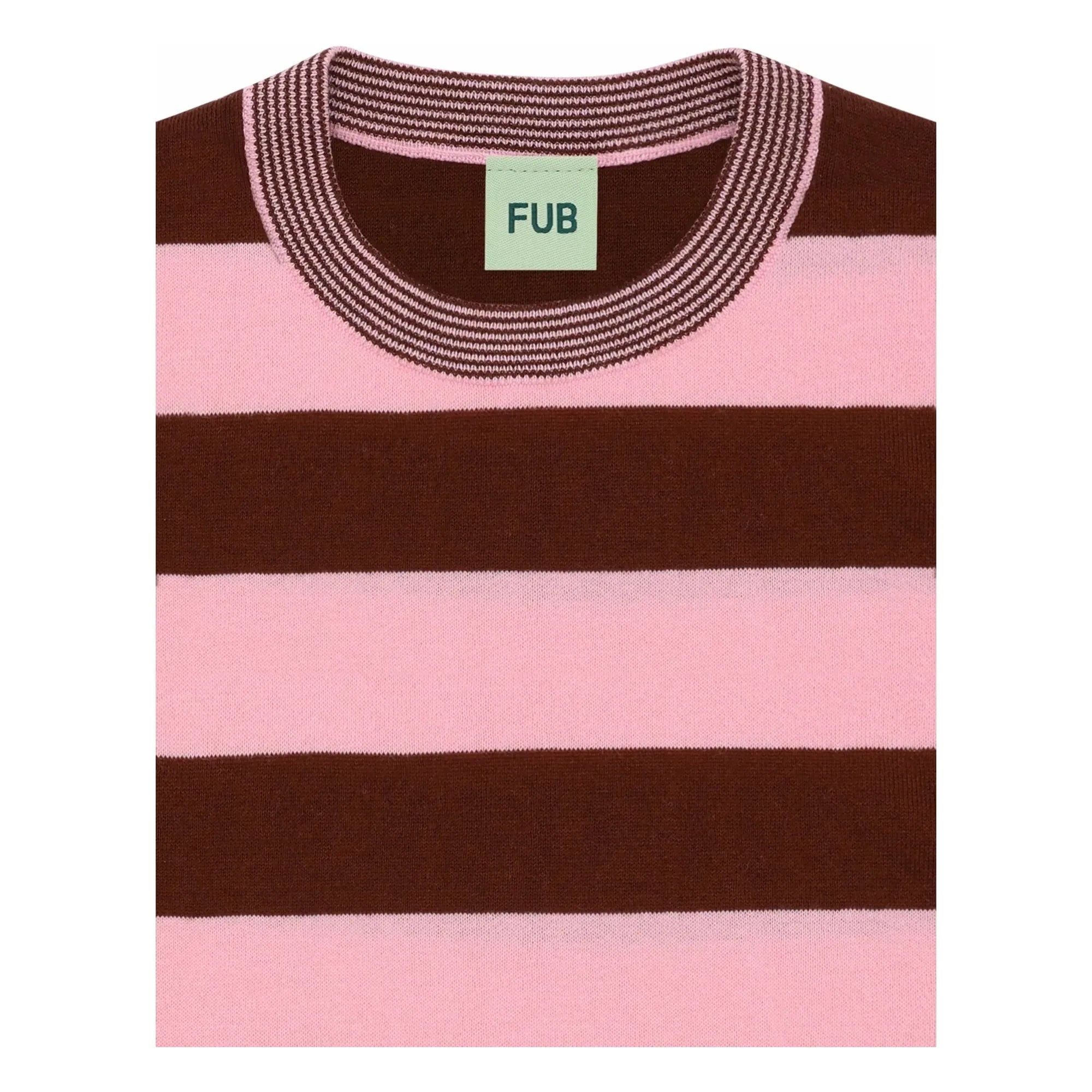 FUB - Weit geschnittenes gestreiftes T-Shirt Extra feine Strickware Bio-Baumwolle | Rosa