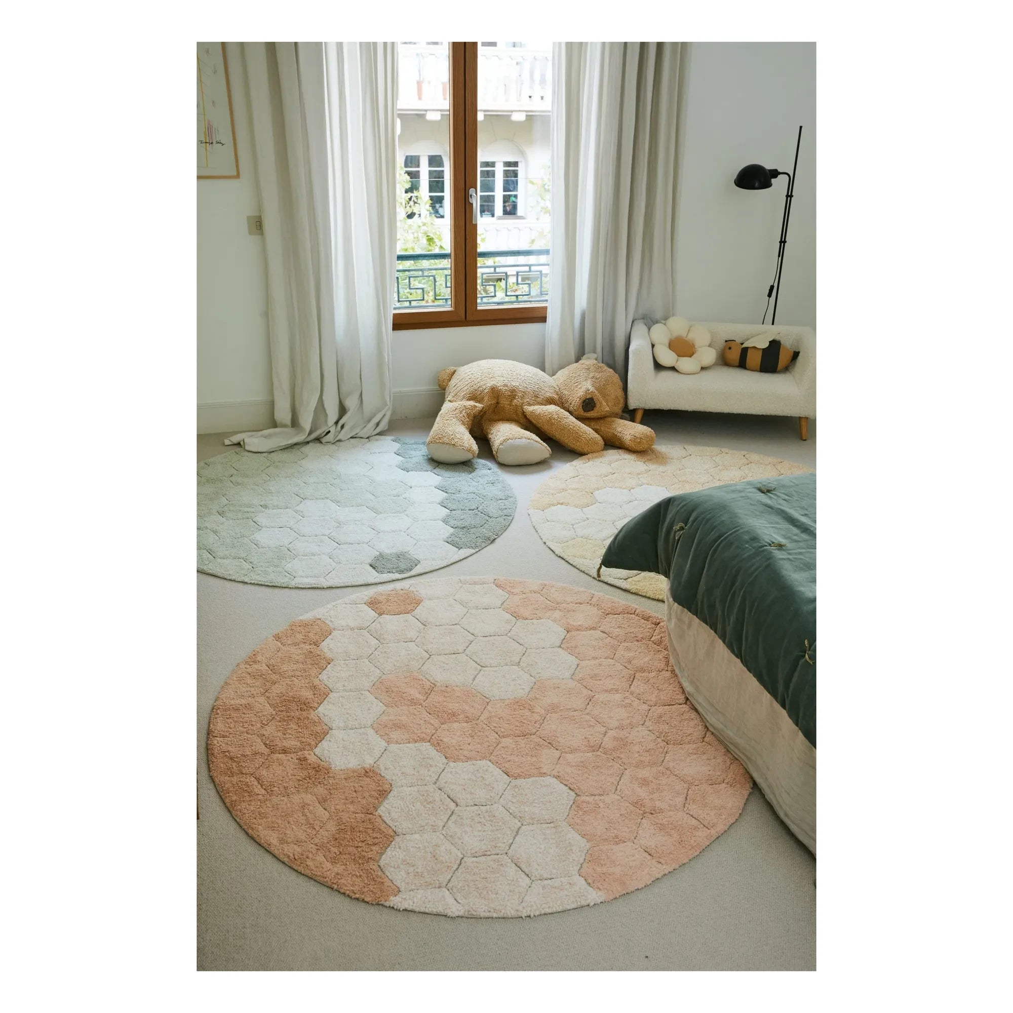 Lorena Canals - Teppich Honeycomb rund | Grau blau