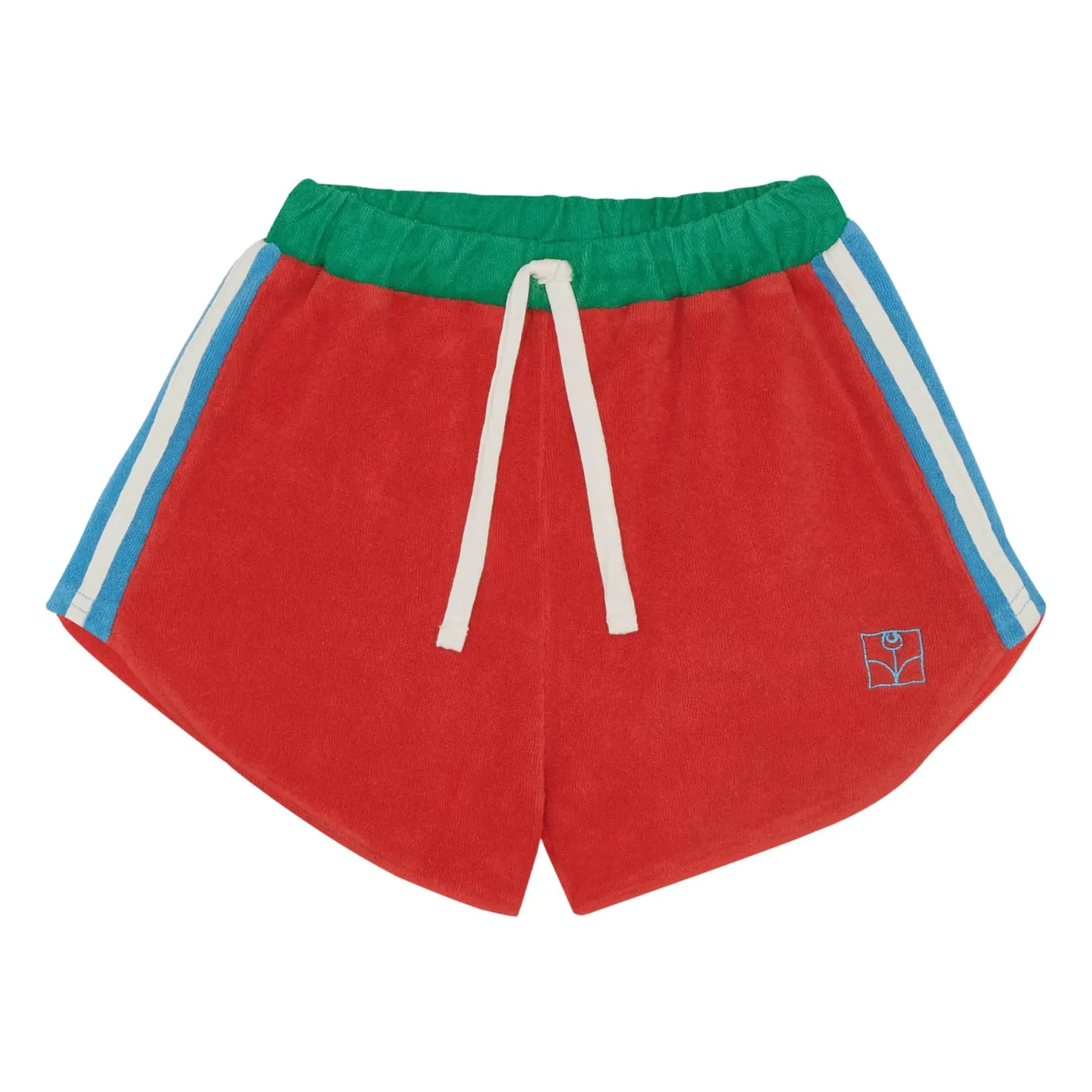 The Campamento - Retro Frottee Kontraststreifen-Shorts | Rot