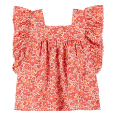 Emile et Ida - Rüschenbluse mit Liberty-Muster | Koralle
