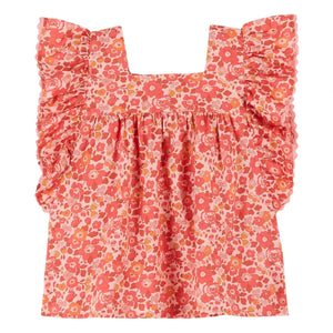 Emile et Ida - Rüschenbluse mit Liberty-Muster | Koralle