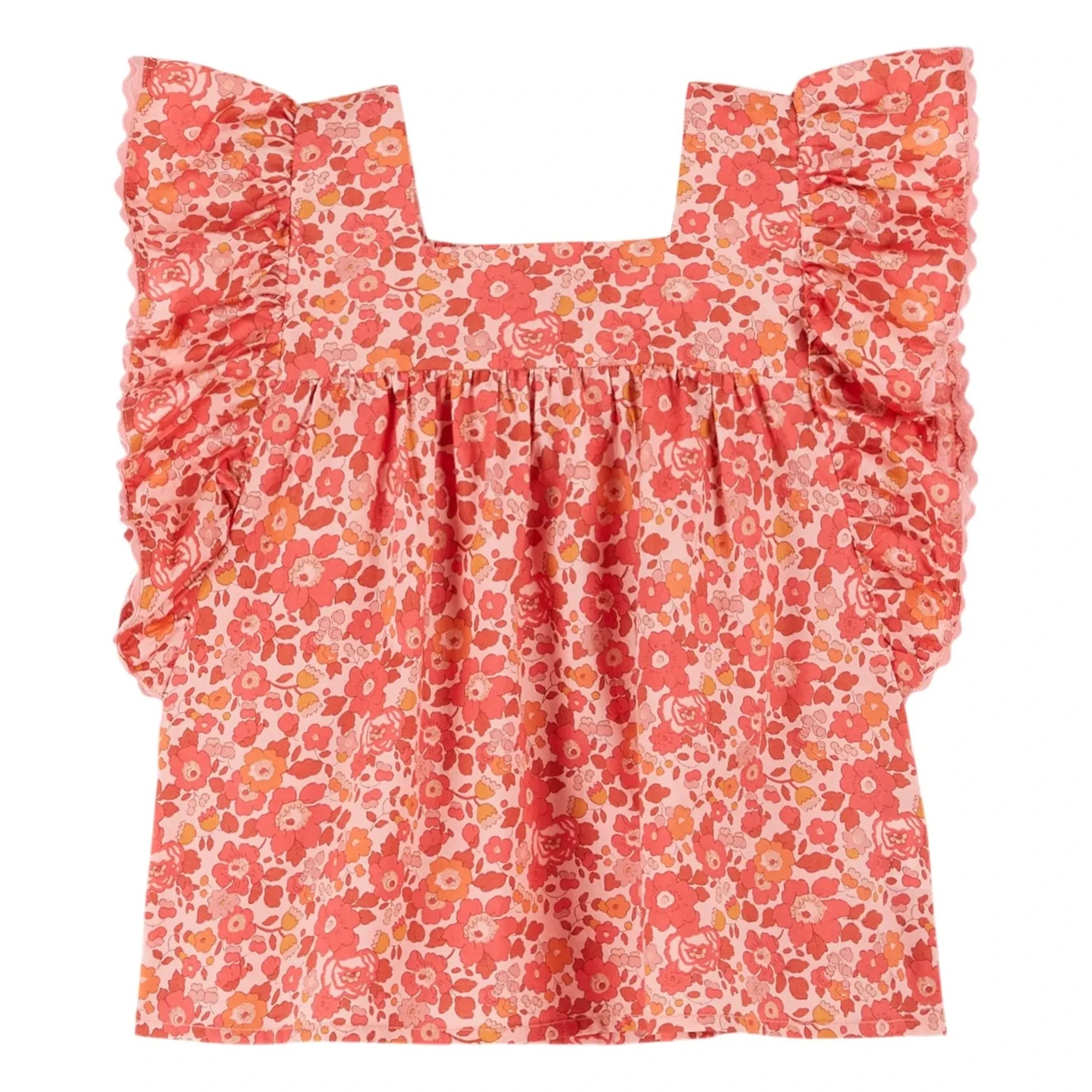 Emile et Ida - Rüschenbluse mit Liberty-Muster | Koralle