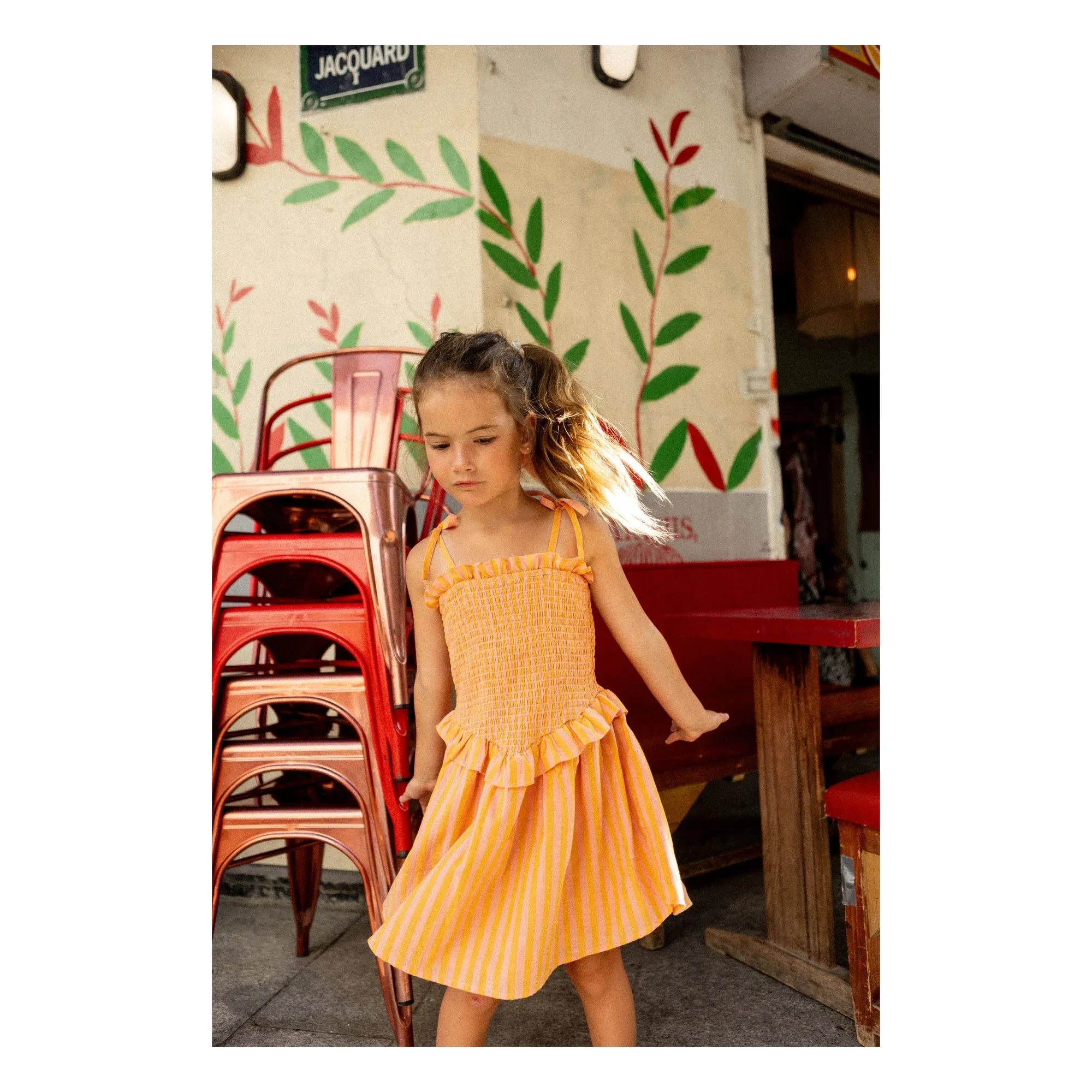 Louis Louise - Gestreiftes Eden Rüschenkleid | Orange