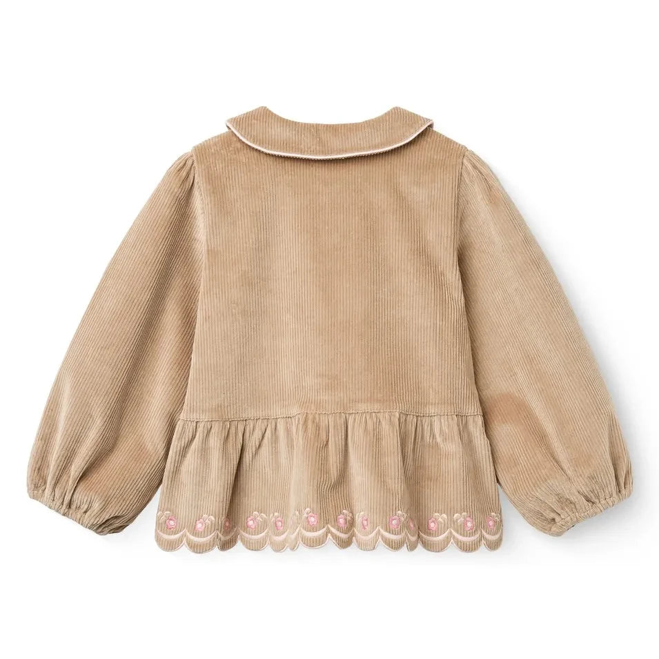 Copenhagen Colors - Bestickte Bluse aus Bio-Baumwolle, gerippter Samt | Beige