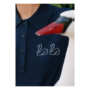 The Tiny Big Sister – Baumwoll-Schwan-Polohemd | Marineblau